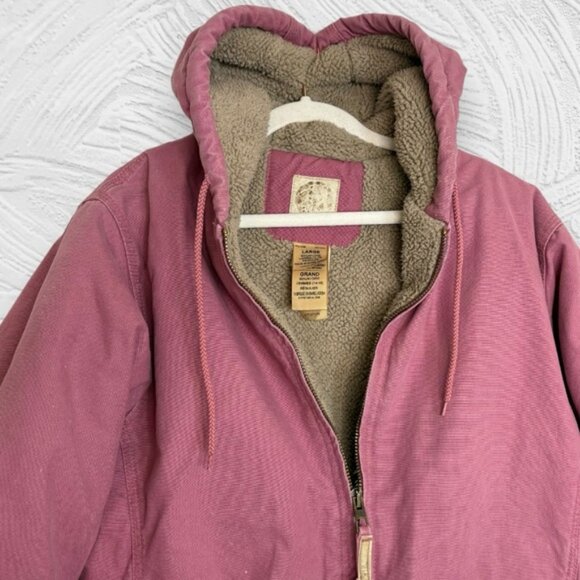 Vintage Berne pink canvas sherpa lined hooded workwear jacket women’s L - Picture 2 of 10